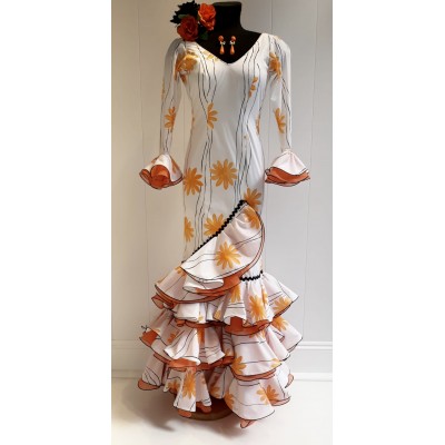 VESTIDO FLAMENCA FLORES TONOS NARANJAS