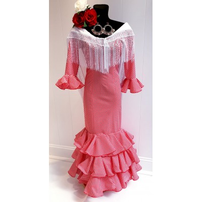 VESTIDO FLAMENCA ROJO LUNAR BLANCO